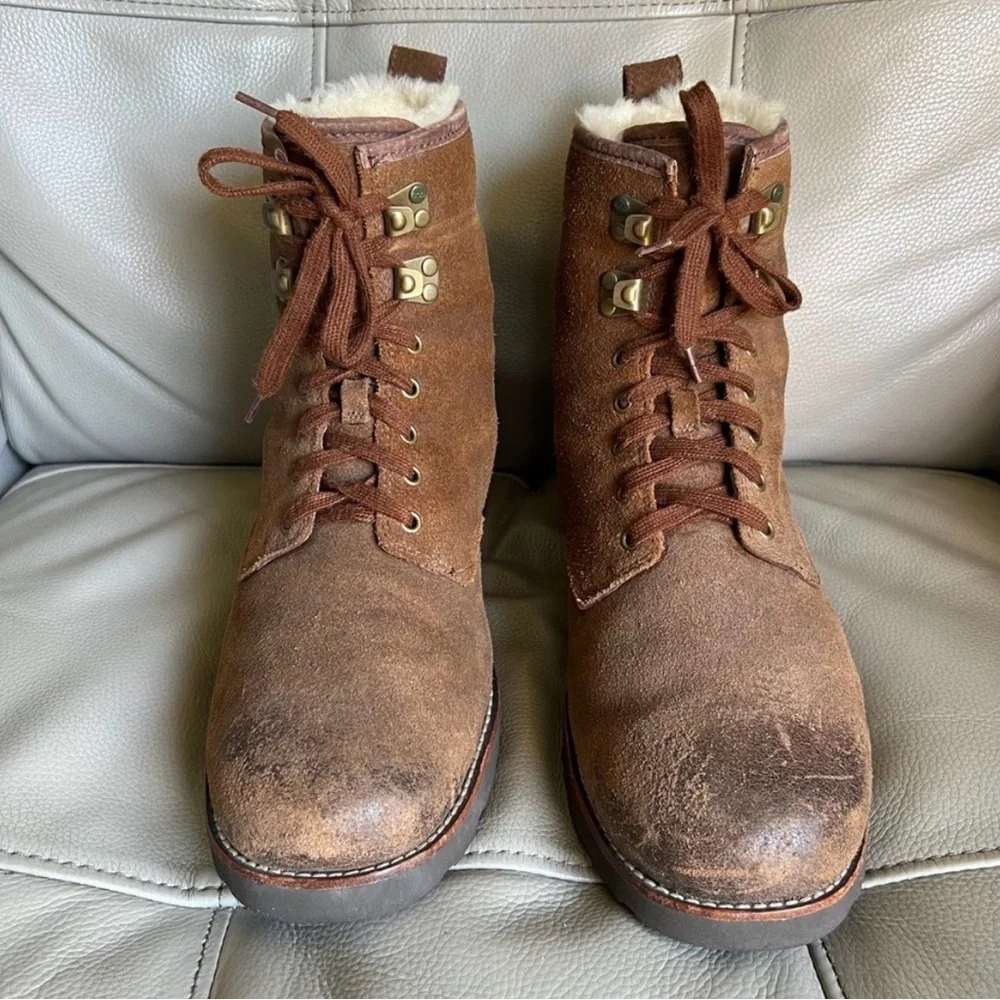 UGG Hannen TL Boots Sz 10 Waterproof Winter Leather Sheepskin Work Warm Brown